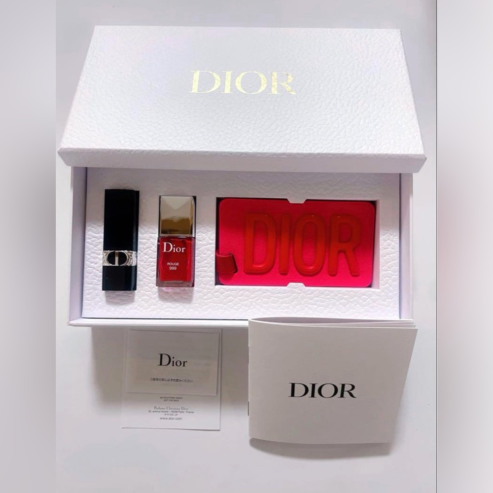 Dior Rouge Dior Lip Nail Polish Luggage Tag w/Mirror Coffret